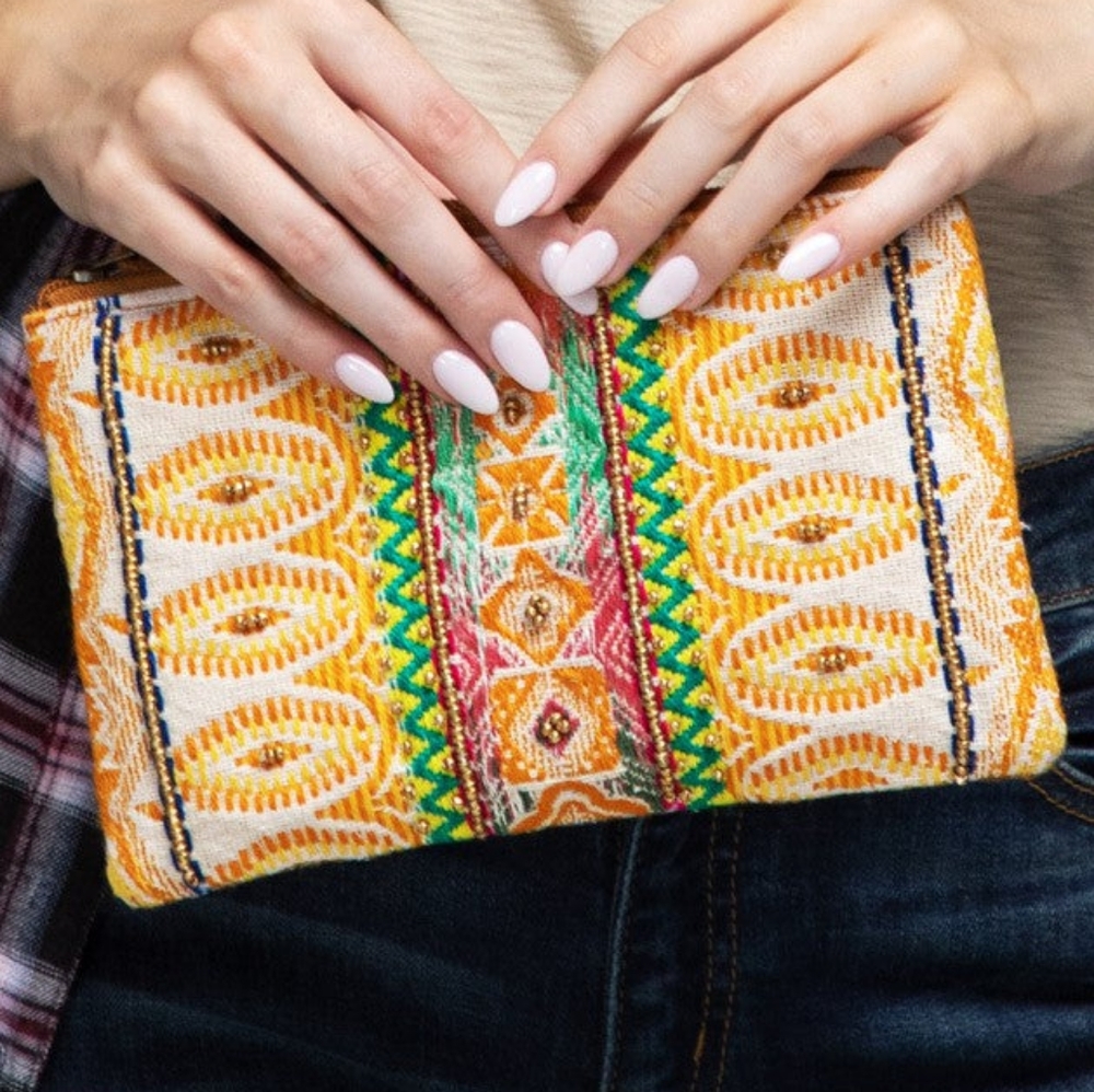 Handmade Hand Beaded Wristlet Clutch - Ethnic Inspired Design - Vibrant Colors